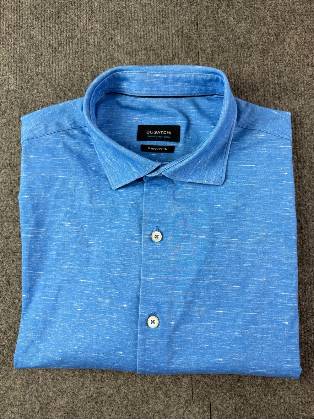 Bugatchi 8 Way Stretch Mens Cotton Blend Short Sleeve Shirt Size L Blue